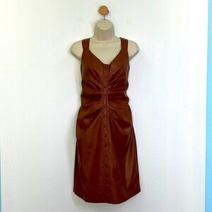 Guess - Pleather Brown Midi Button Down Strap Pocket Dress Size 4